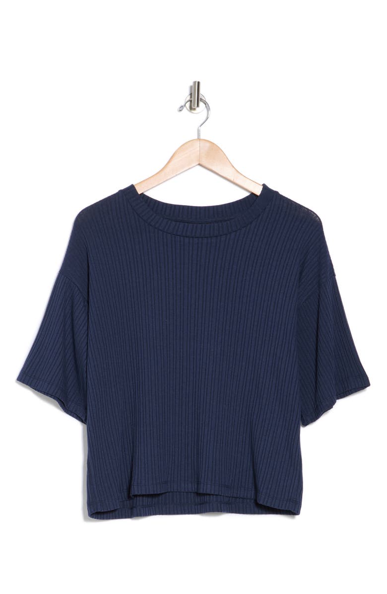 Bobeau Oversize Rib Knit Crop T-Shirt, Alternate, color, Navy
