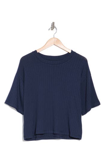 Bobeau Oversize Rib Knit Crop T-shirt