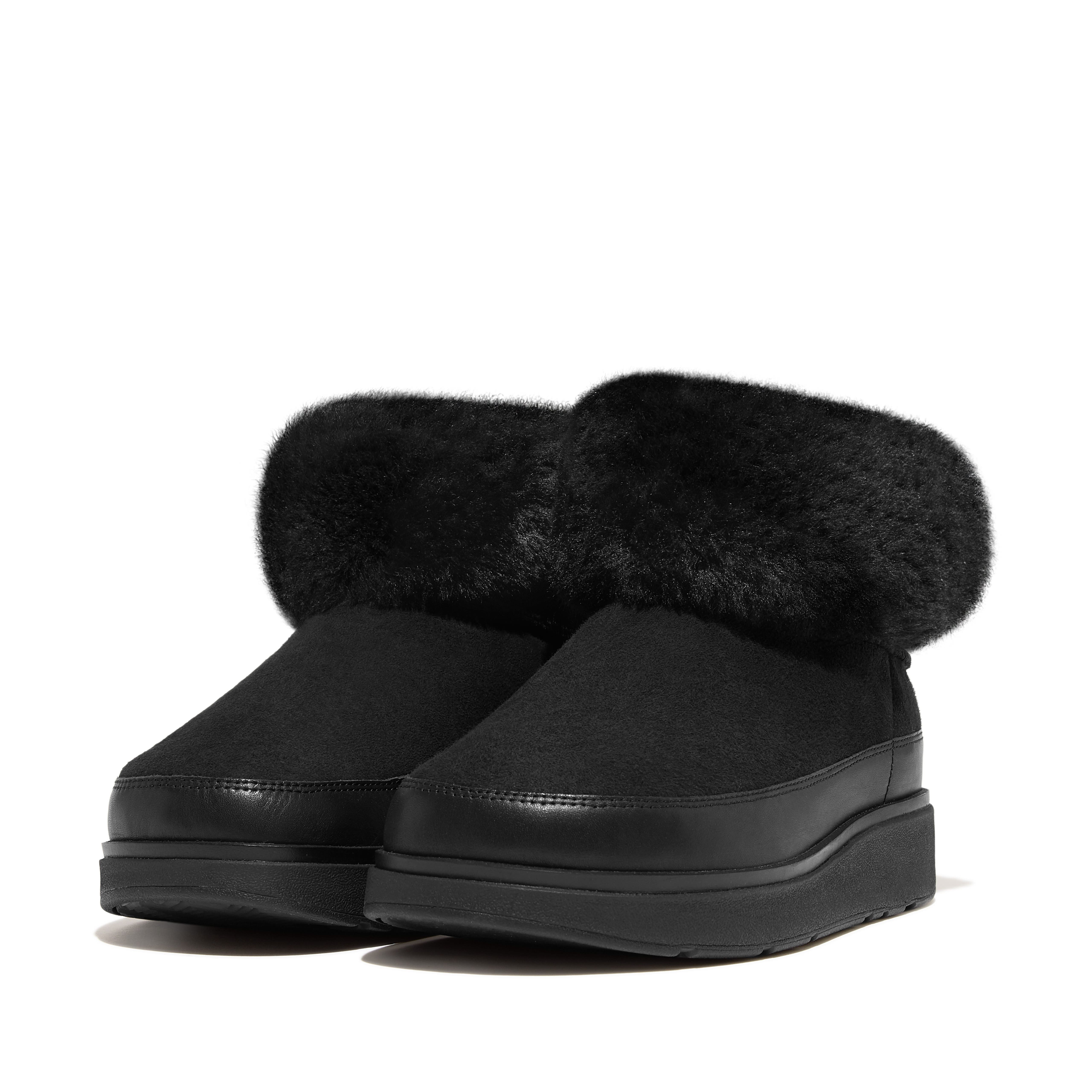 FitFlop Gen-FF mini double-faced shearling boots, Alternate, color, All Black
