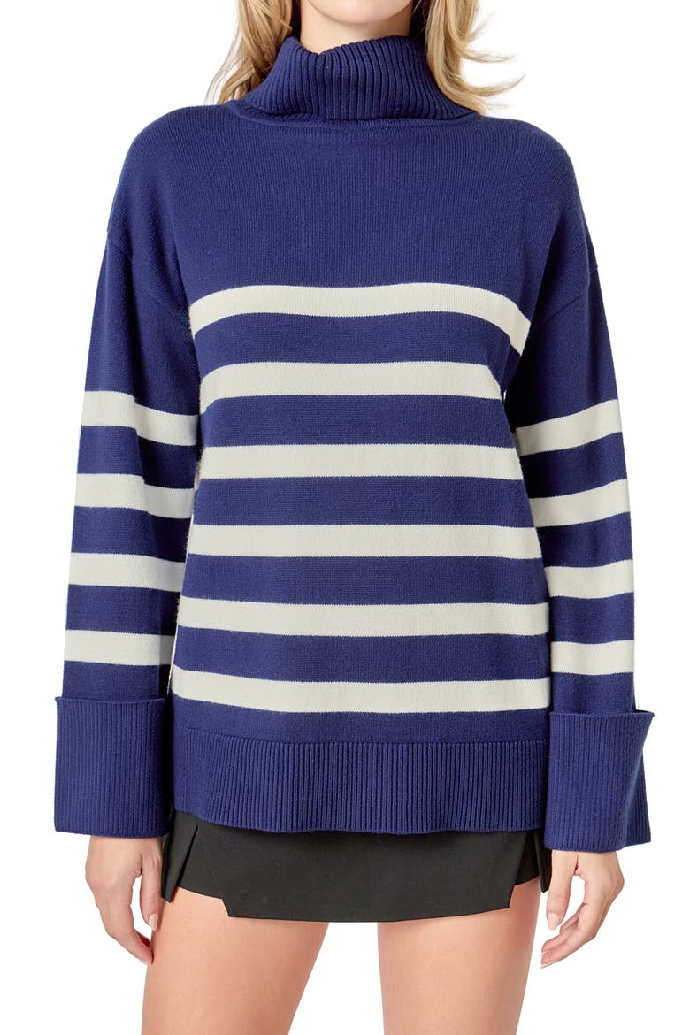 Stripe Turtleneck Sweater, Alternate, color, NAVY/ WHITE