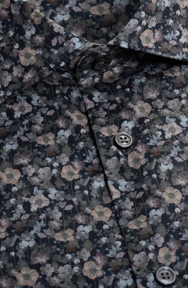 Bugatchi Axel Shaped Fit Floral Stretch Button-Up Shirt, Alternate, color, Khaki