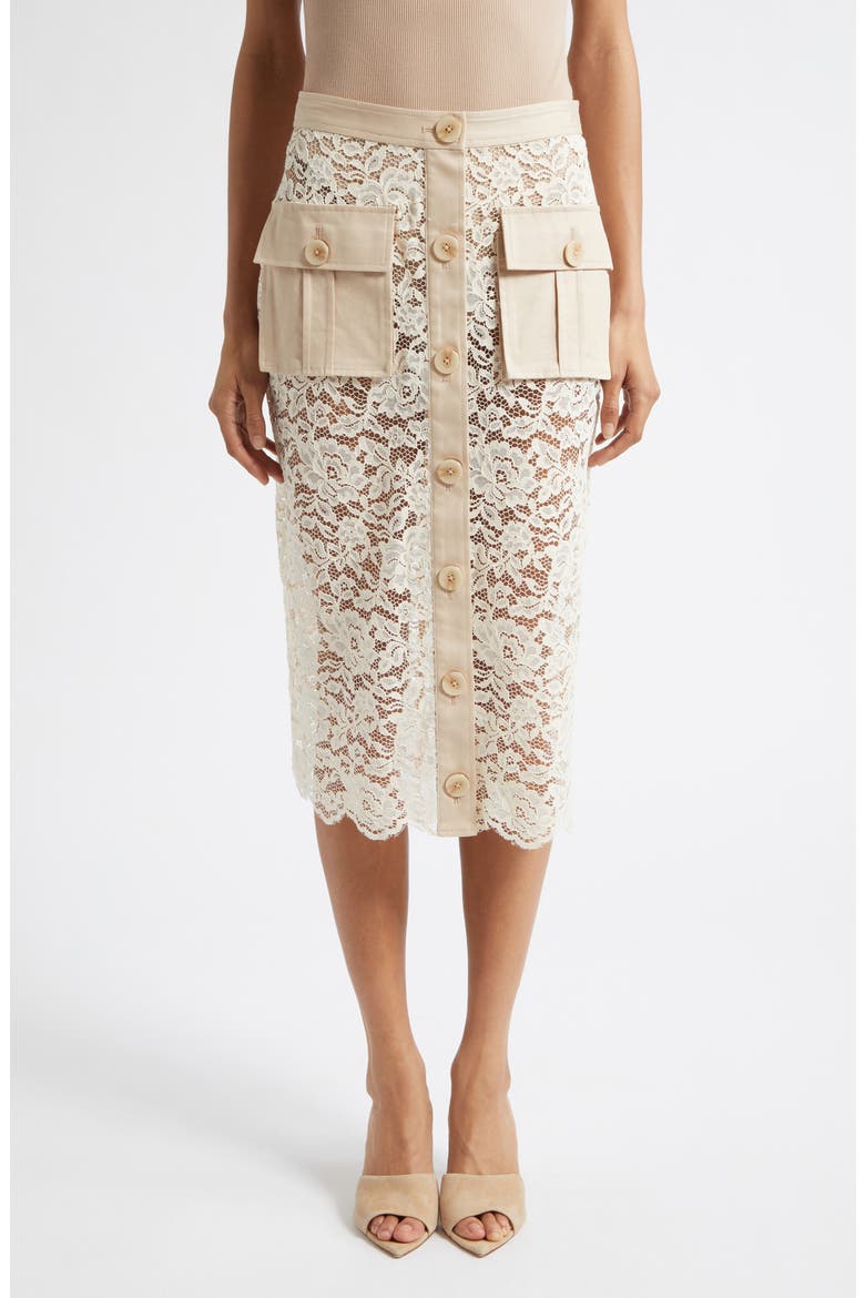 Shae Mixed Media Cotton Blend Lace Skirt, Main, color, BISCUIT/ ECRU