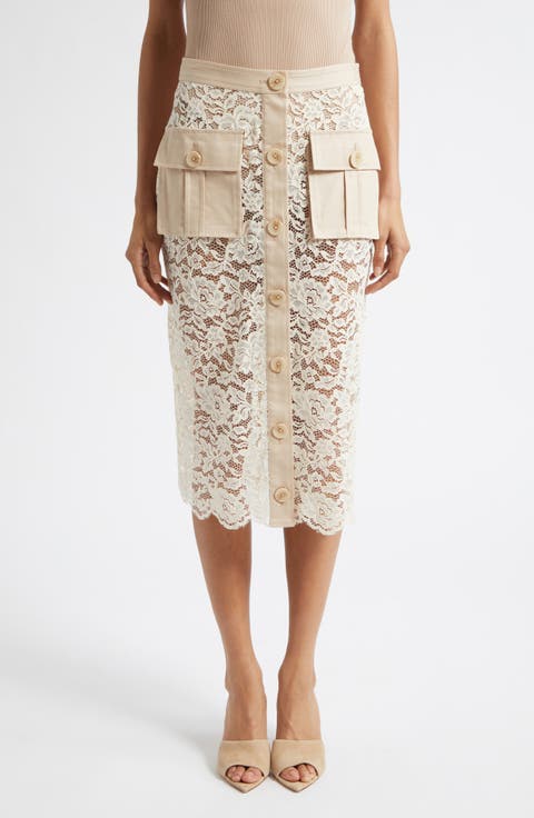 Shae Mixed Media Cotton Blend Lace Skirt