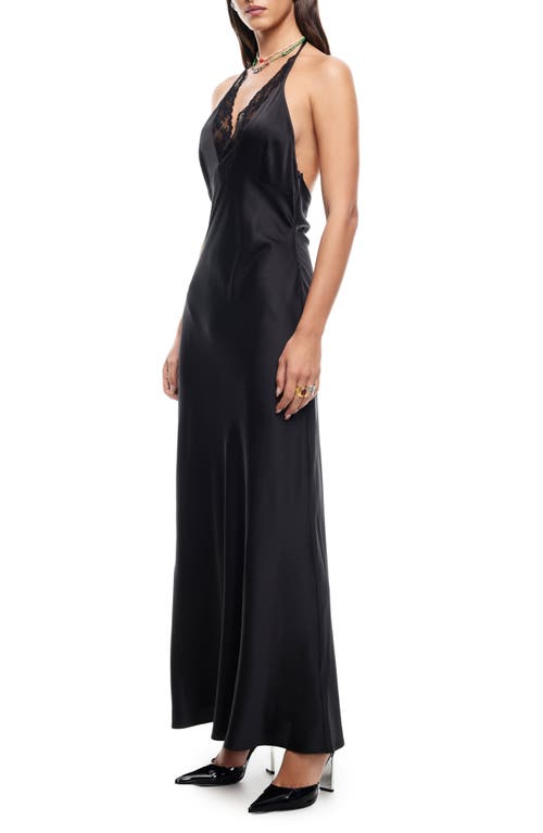 Lioness Shoreline Plaid Lace Trim Halter Maxi Dress In Black