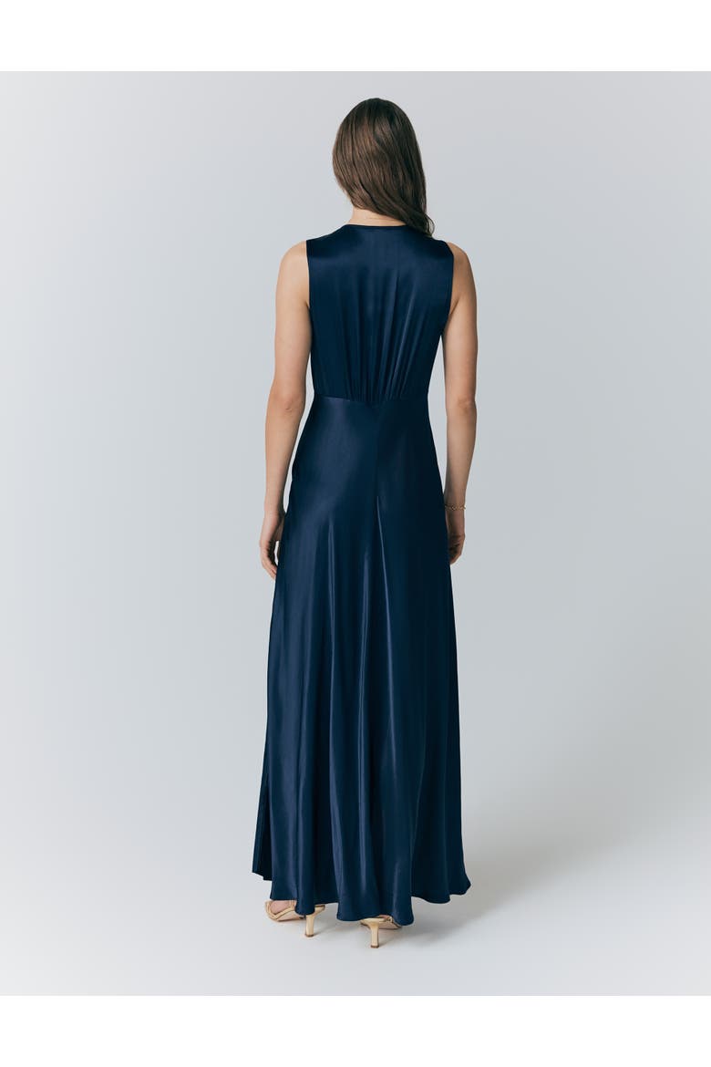 River V Neck Button Satin Maxi Dress, Alternate, color, Navy
