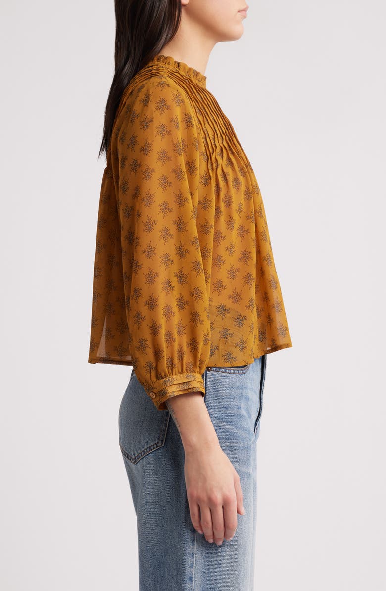 Treasure 
Bond High Neck Chiffon Top, Alternate, color, Brown- Navy Sprout Ditsy