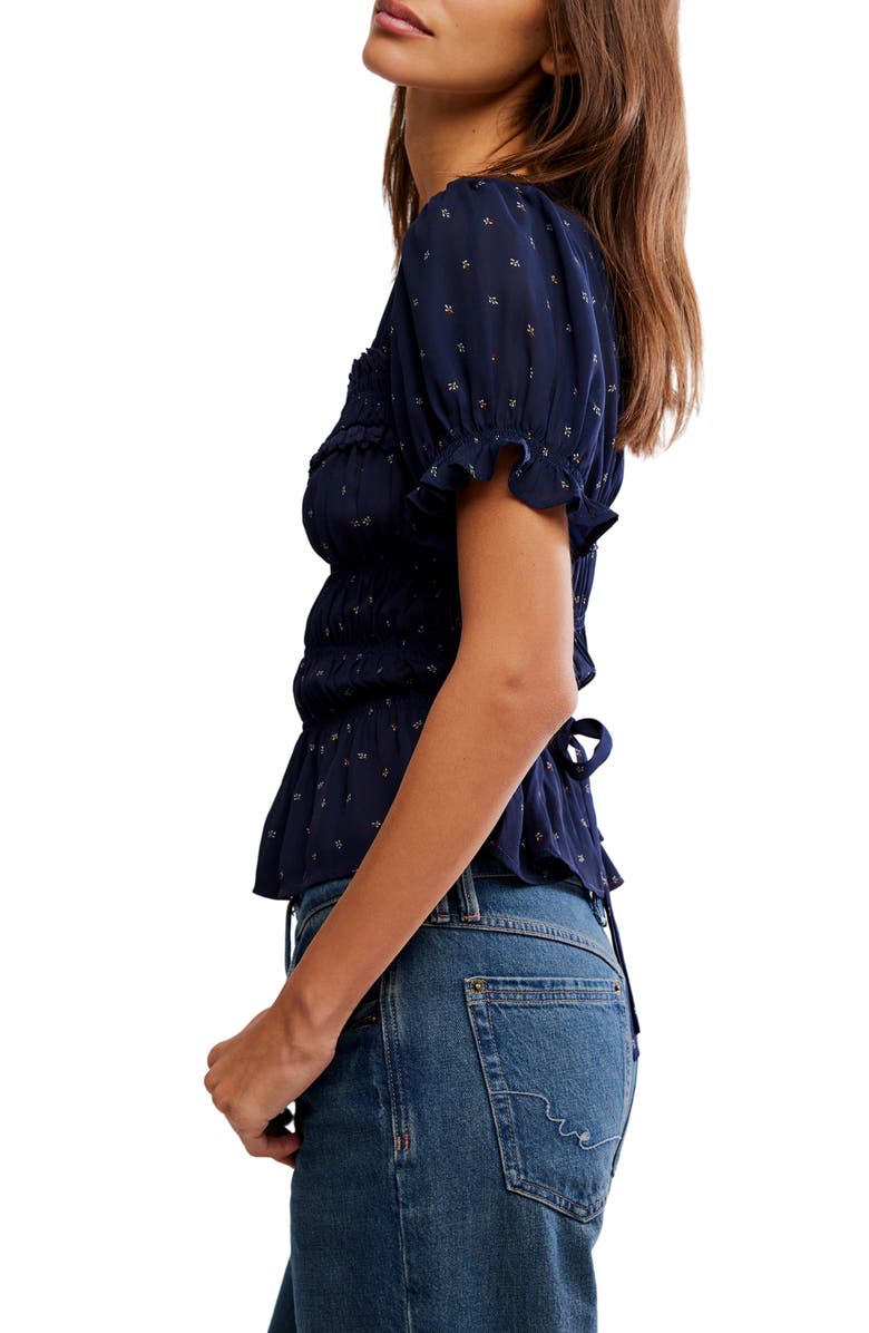 Free People Adore You Ruffle Puff Sleeve Peplum Top, Alternate, color, Peacoat Combo