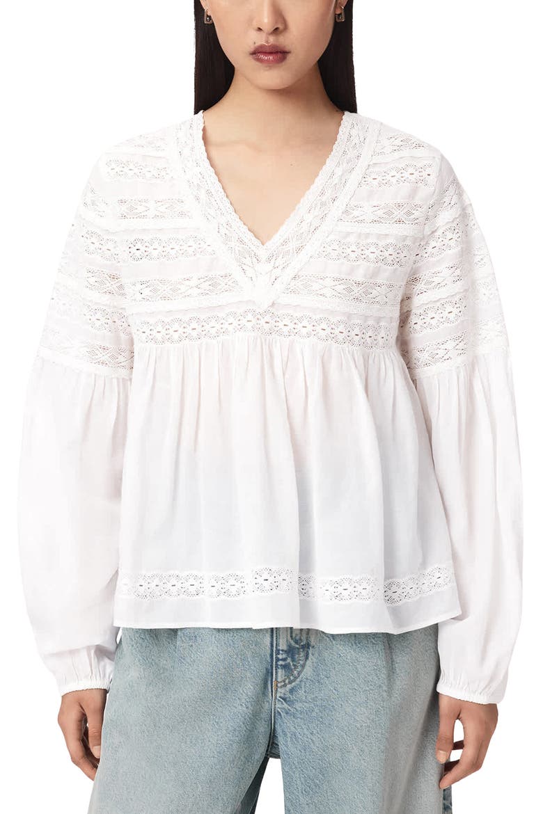 Neneh Lace Trim Eyelet Top, Main, color, WHITE