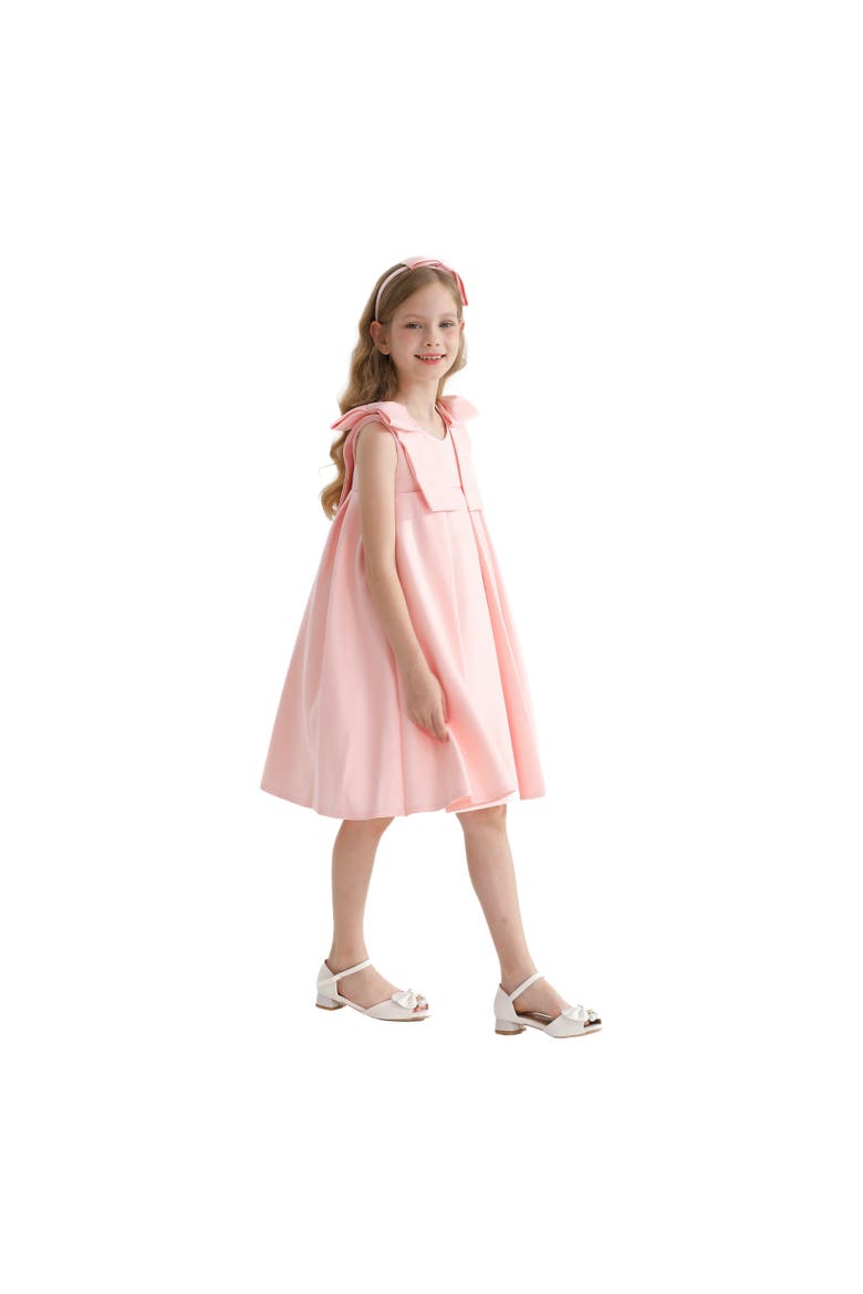 Palermo Satin Bow Pleated Dress, Alternate, color, Pink