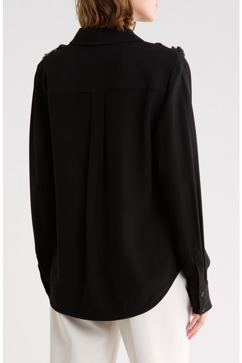 Mia Floral Appliqué Long Sleeve Crepe Button-Up Shirt, Alternate, color, BLACK