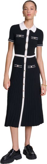 MAJE [マージ] Contrast Trim Knit Maxi Dress Knit maxi dress Black / Gray For Women | Maje