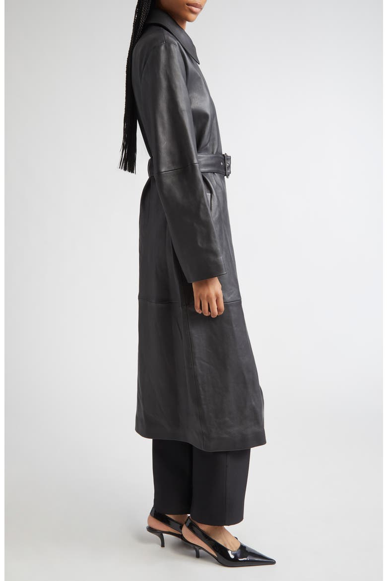 Oversize Belted Leather Coat, Alternate, color, BLACK