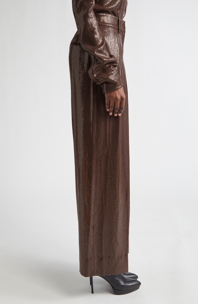 Michael Kors Collection Pleated Sequin Slouch Trousers, Alternate, color, Chocolate