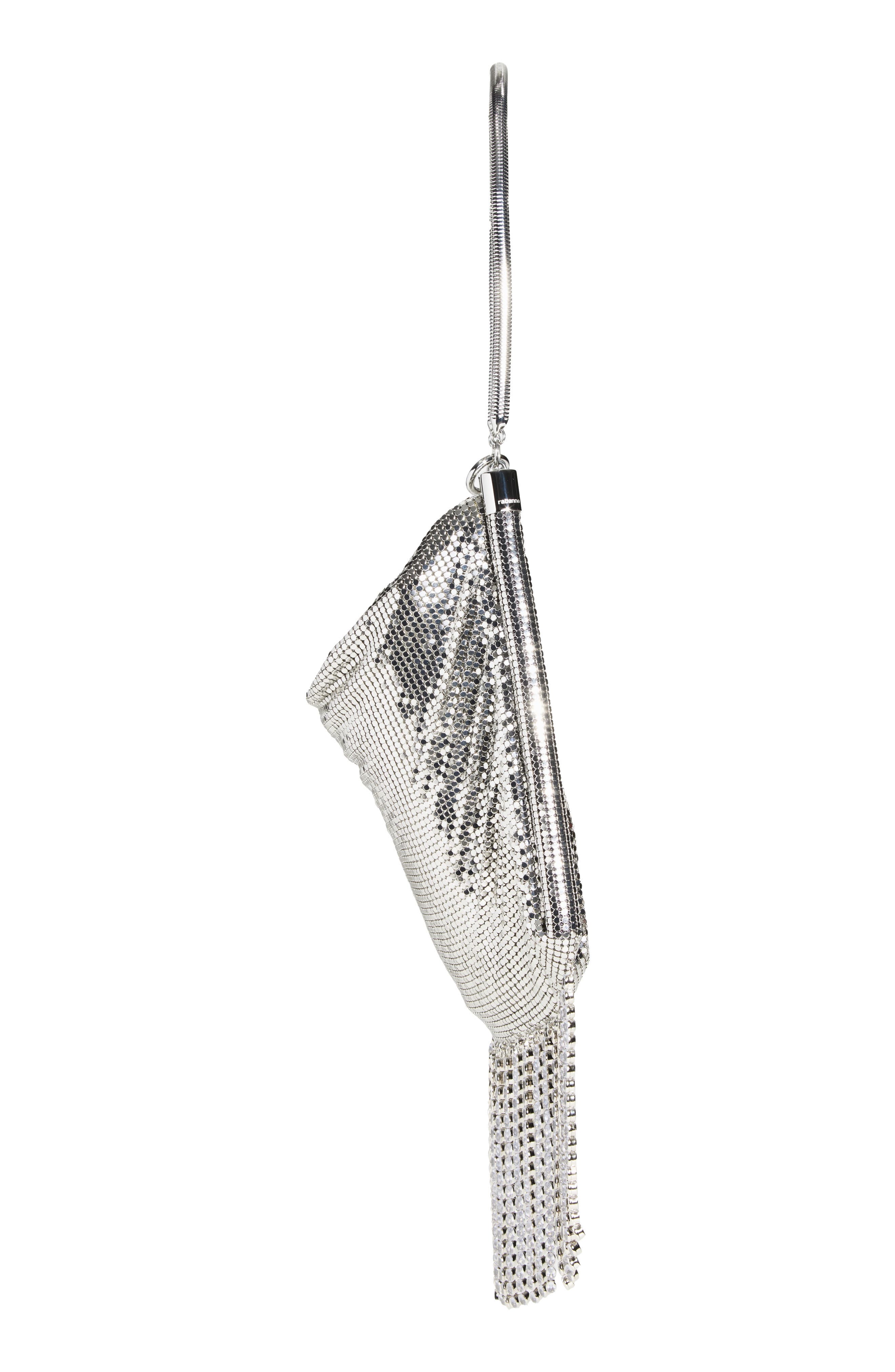 Rabanne Mini Crystal Fringe Mesh Clutch, Alternate, color, 