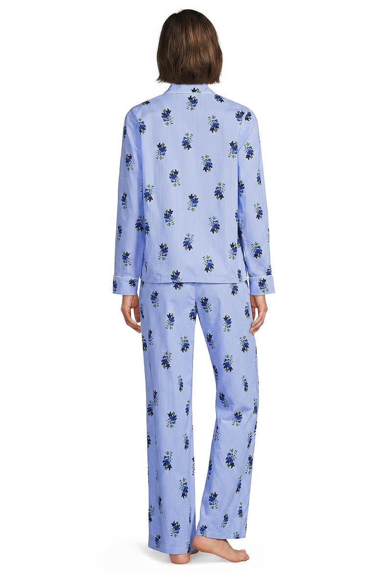 Tall Cotton Poplin 2 Piece Pajama Set - Long Sleeve Top And Pants, Alternate, color, Cobalt Floral/Blue Stripe