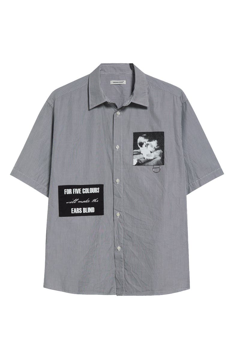 Undercover Patchwork Stripe Button-Up Shirt, Alternate, color, Black St