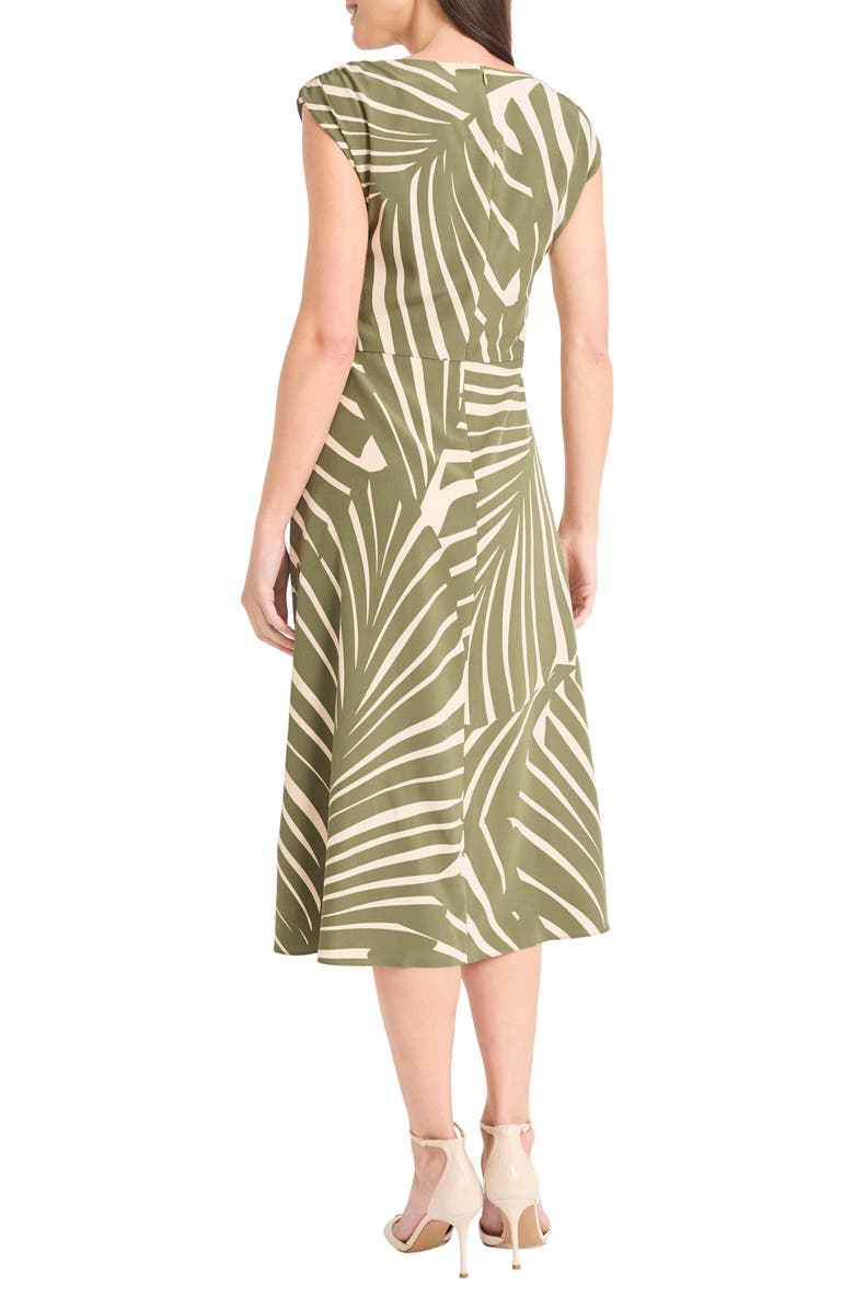 Maggy London V-Neck Midi Dress, Alternate, color, Cream/ Olive Green