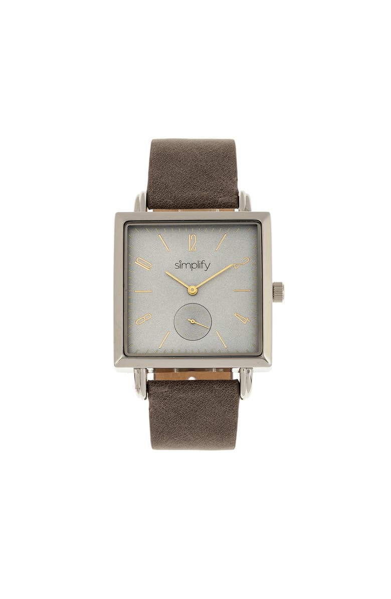 SIMPLIFY The 5000 Leather-Band Watch, Main, color, Charcoal/Grey