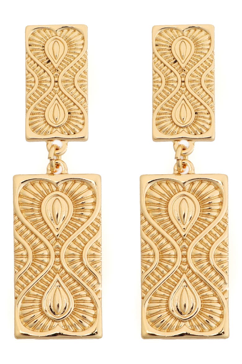 Textured Rectangle Drop Earrings, Main, color, GOLD