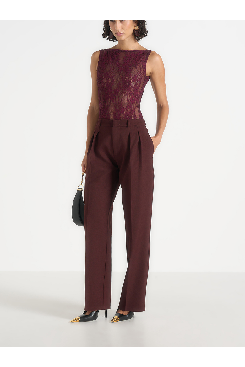 Rhonda Open-Back Lace Bodysuit, Alternate, color, Burgundy
