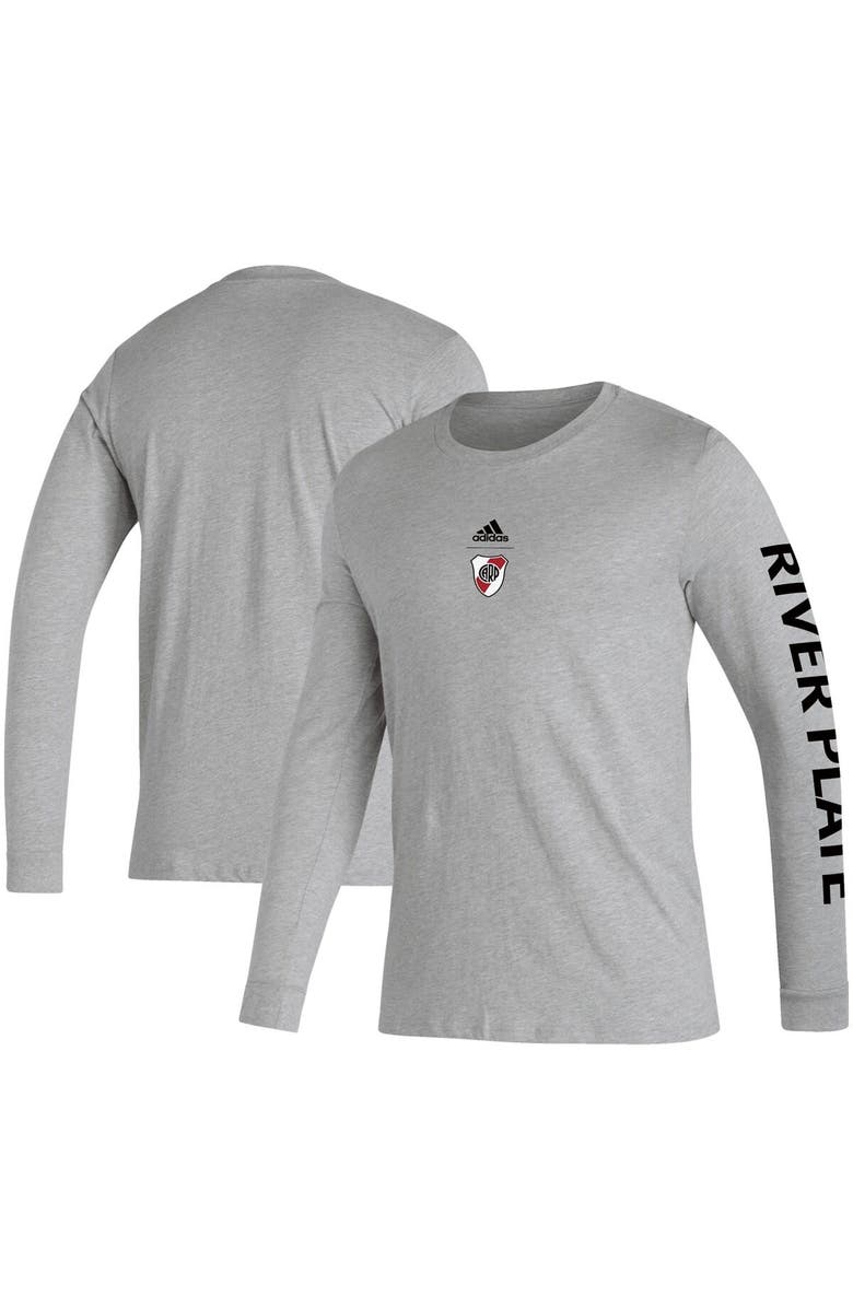 adidas Men's adidas Heather Gray Club Atlético River Plate Team Crest Long Sleeve T-Shirt, Alternate, color, Heather Gray