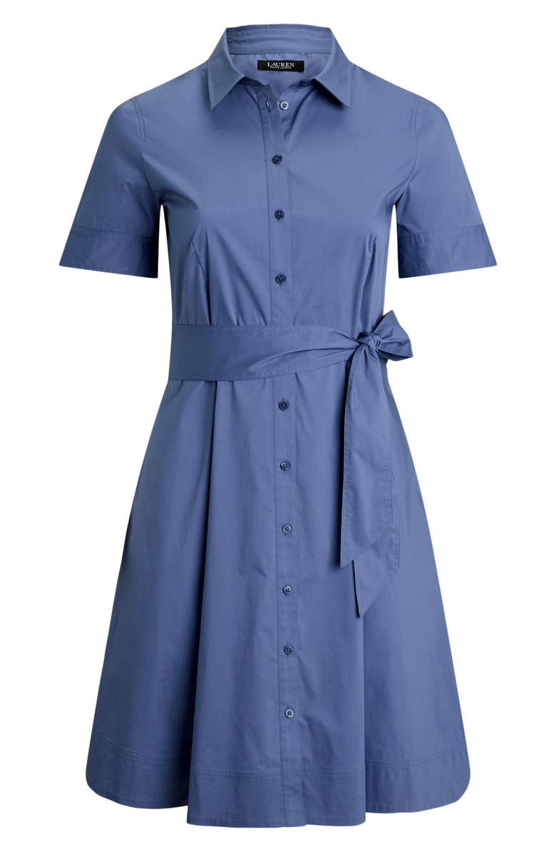 Lauren Ralph Lauren Tie Waist Stretch Poplin Shirtdress, Alternate, color, Capri Blue