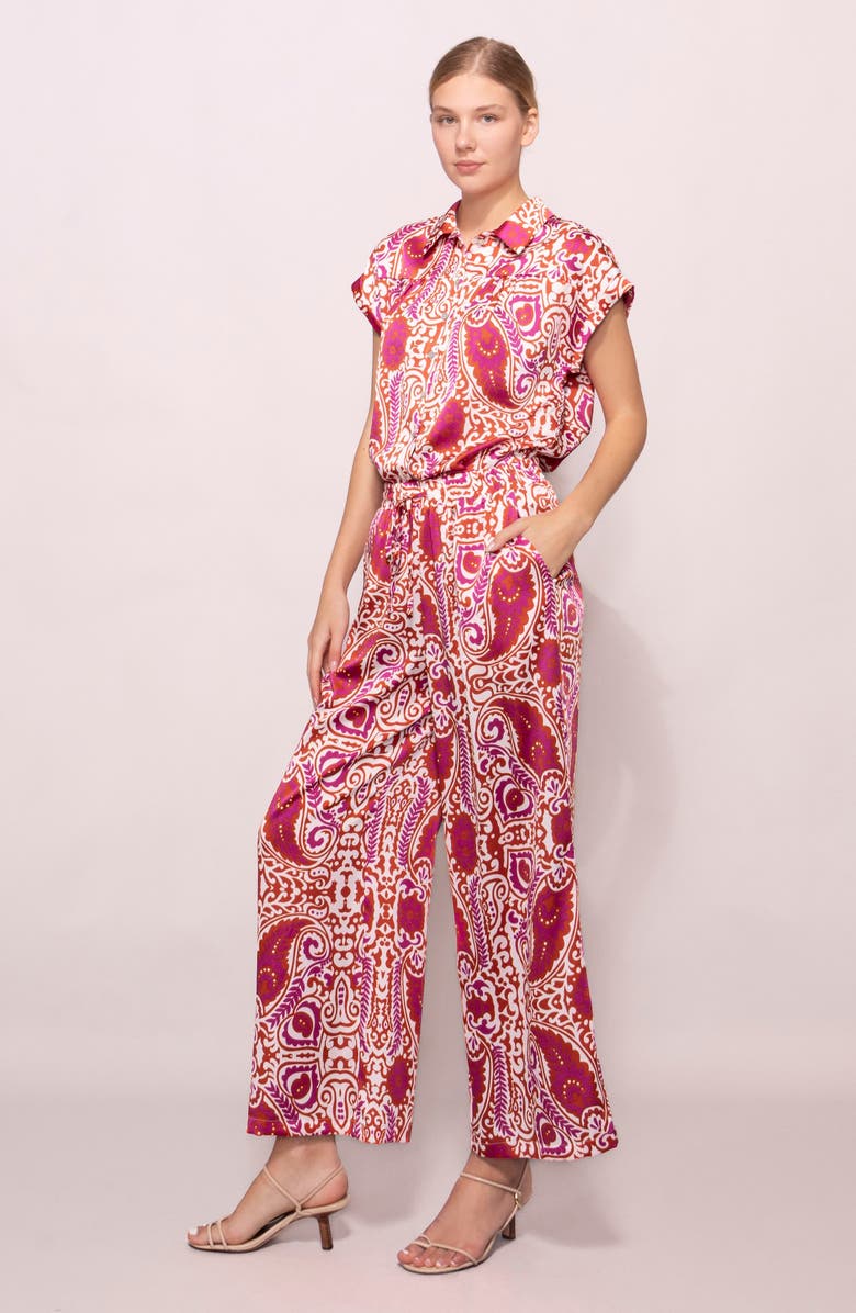 MELLODAY Satin Wide Leg Pants, Alternate, color, Ivory Red Paisley