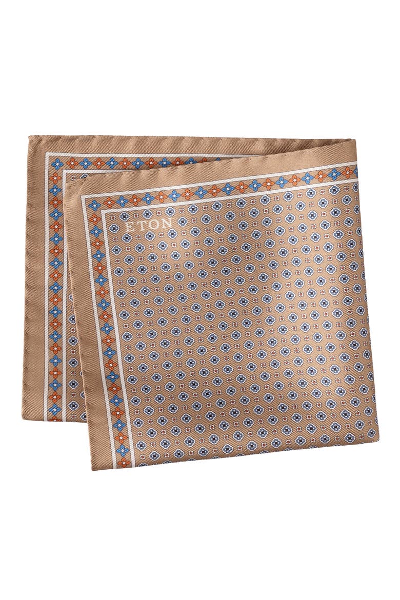 Floral Silk Twill Pocket Square, Main, color, LIGHT BEIGE