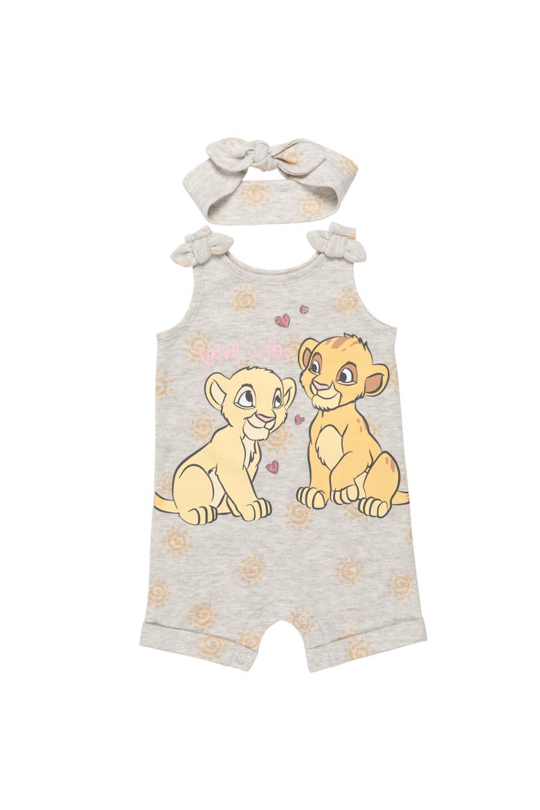 Lion King Simba Baby Girls' 2-Piece Sleeveless Romper and Headband Set, Main, color, Simba Nala Oatmeal