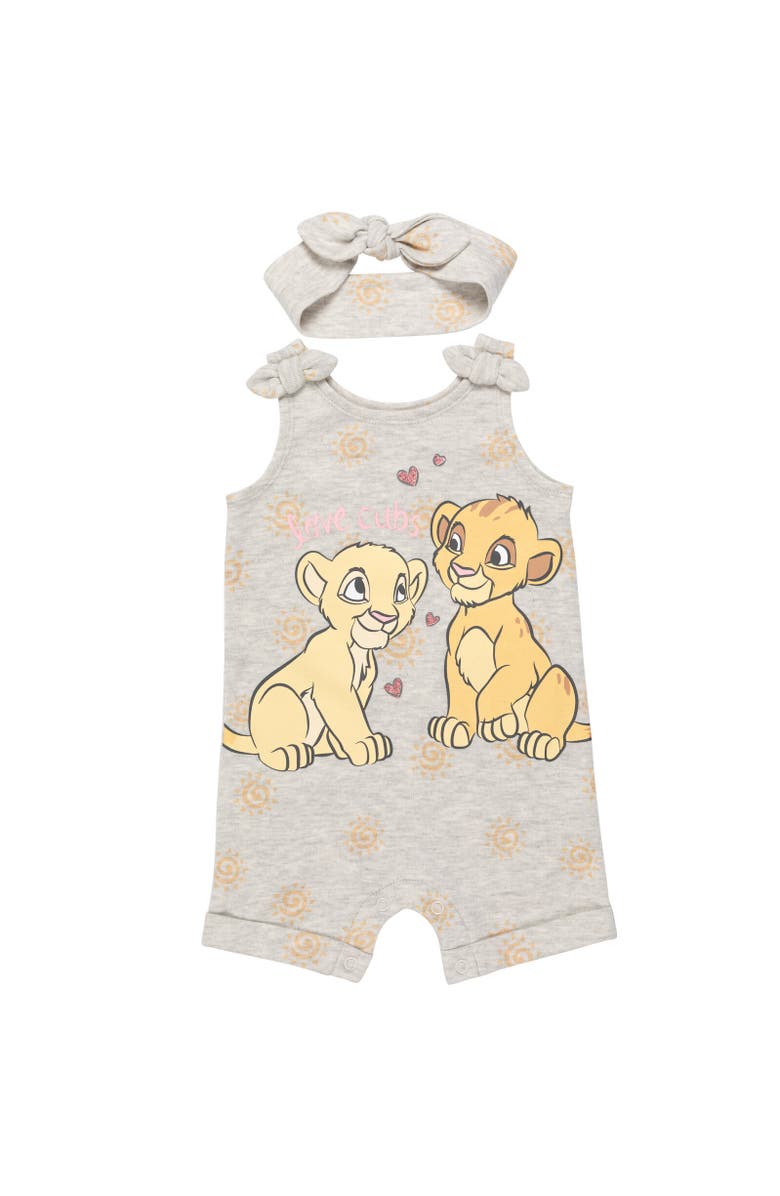 Disney Lion King Simba Baby Girls' 2-Piece Sleeveless Romper and Headband Set, Main, color, Simba Nala Oatmeal