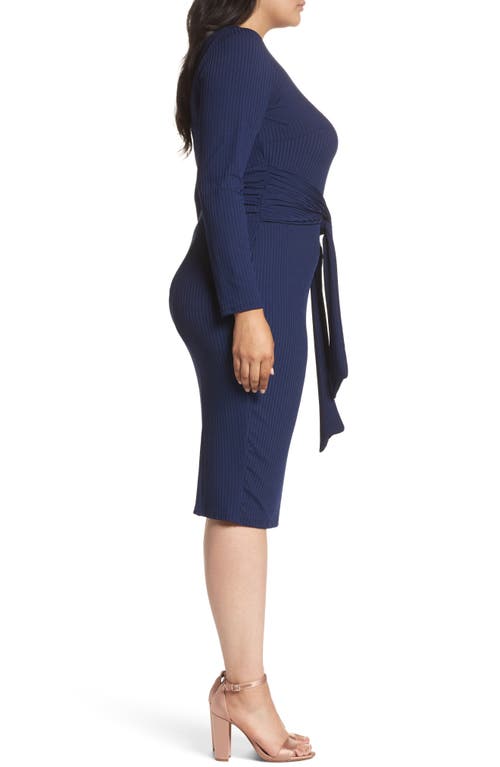 Lost Ink Tie Front Ribbed Sheath Dress