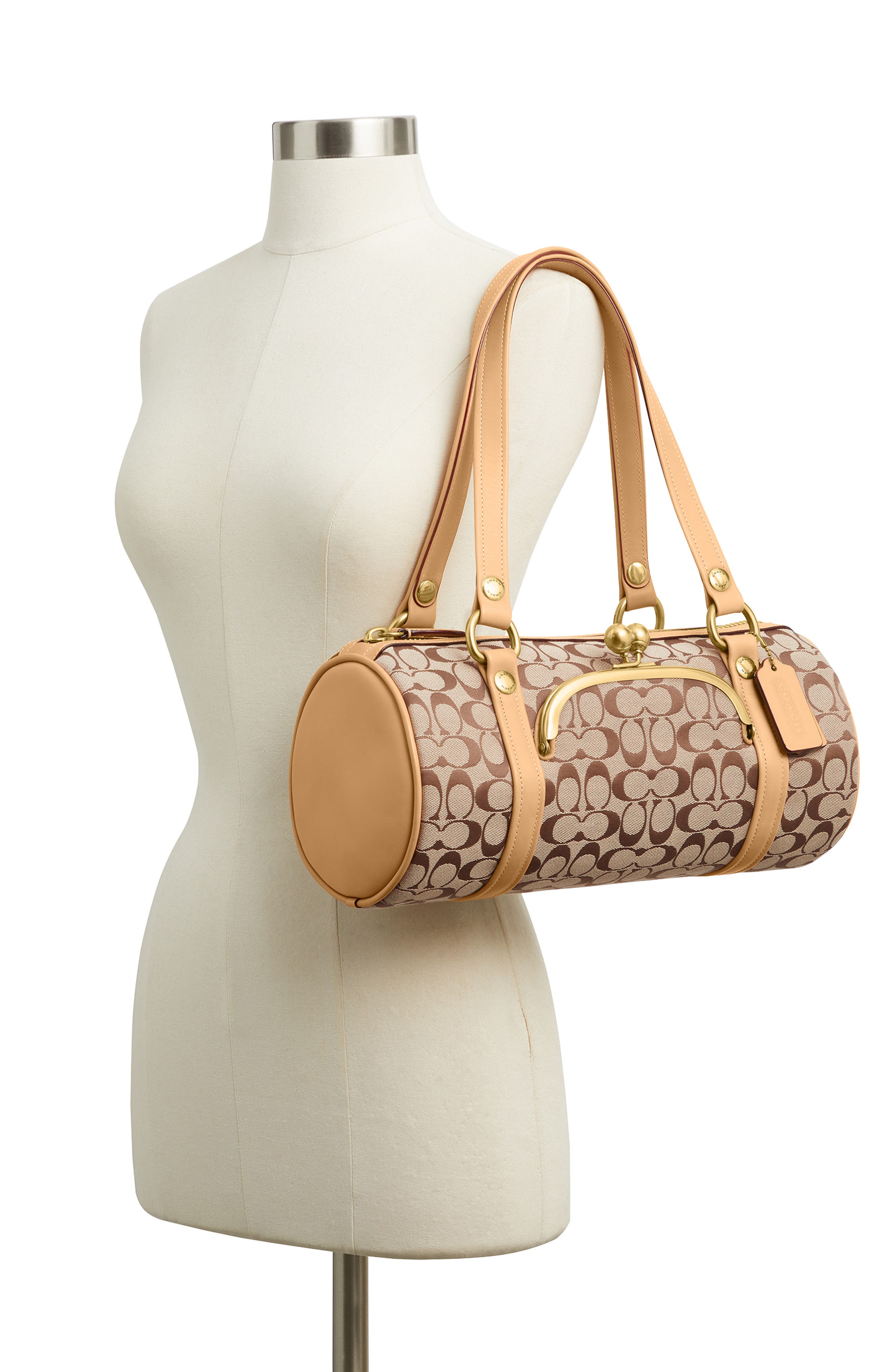 The Originals Signature Jacquard Kisslock Barrel Bag, Alternate, color, KHAKI LIGHT PEACH