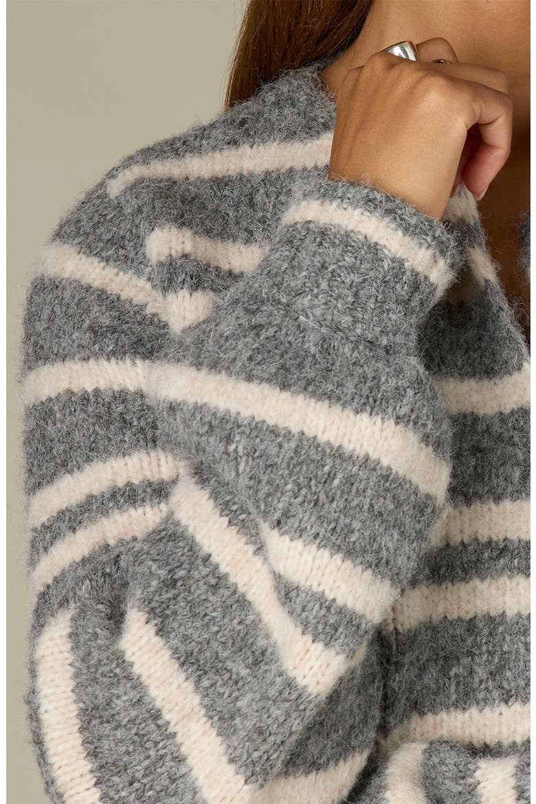 Stripe Open Bouclé Cardigan, Alternate, color, LIGHT GREY/ ECRU