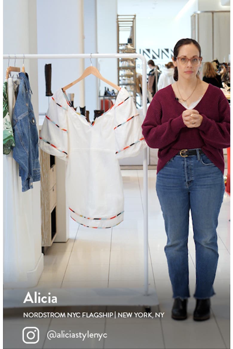 Stripe Trim Puff Sleeve Linen Minidress video