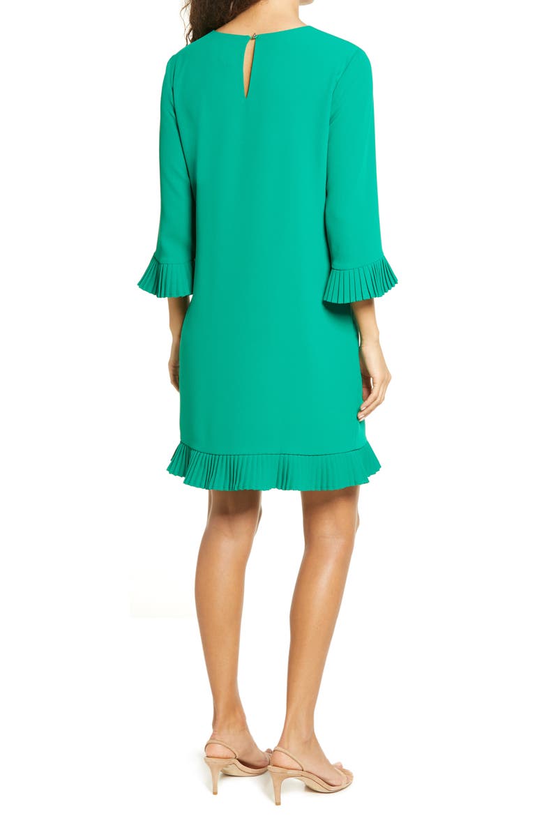 Pleat Detail Moss Crepe Shift Dress, Alternate, color, VIBRANT KELLY