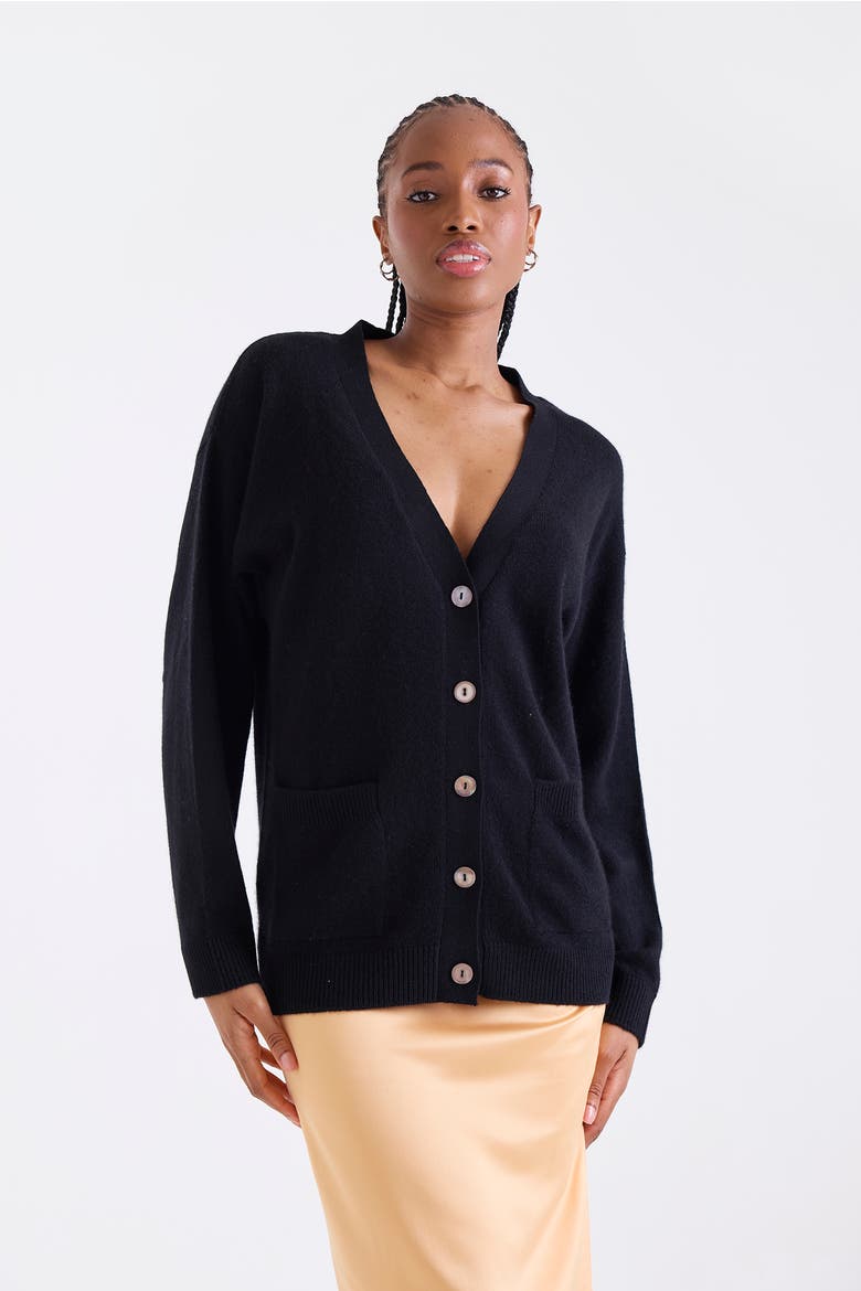 Oceane Oversize 100% Cashmere Cardigan, Alternate, color, BLACK