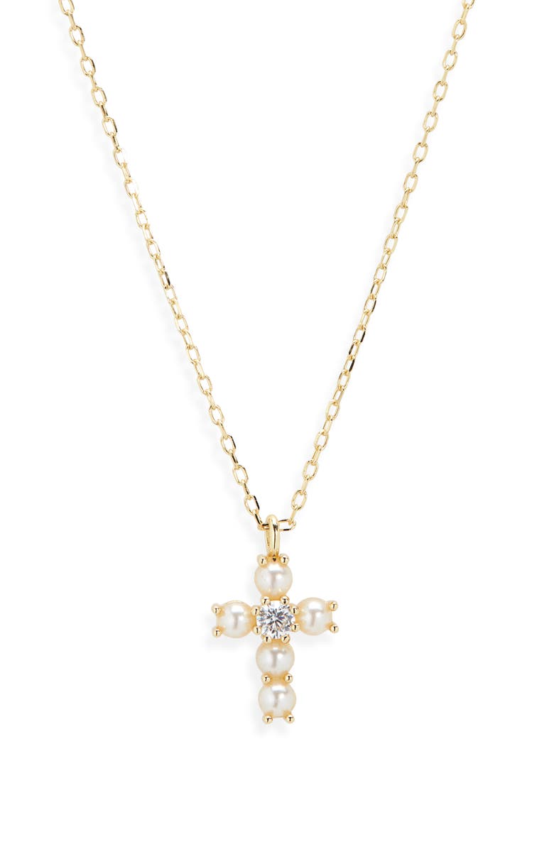 ARGENTO VIVO Faux Pearl Beaded Cross Pendant Necklace, Alternate, color, Gold