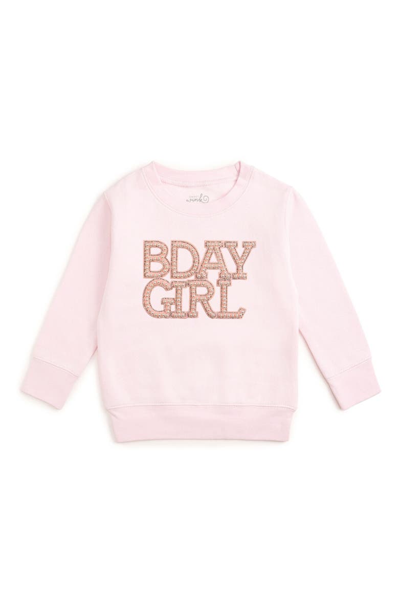 Sweet Wink Pearl BDay Girl Patch Sweatshirt, Main, color, Ballet Pink