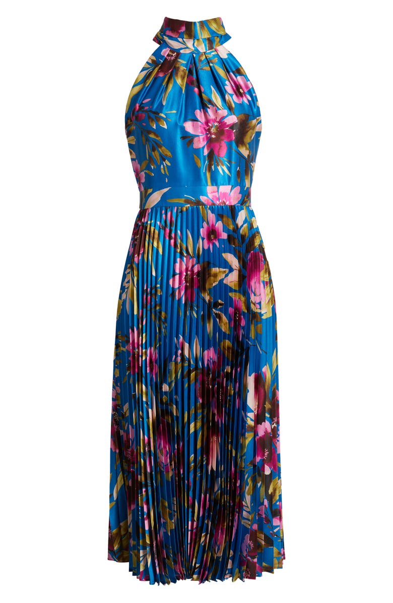 Eliza J Floral High Neck Midi Dress, Alternate, color, Peacock