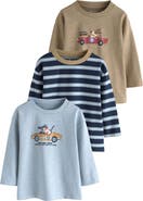 NEXT Kids' Pack of 3 Assorted Long Sleeve Cotton Graphic T-Shirts