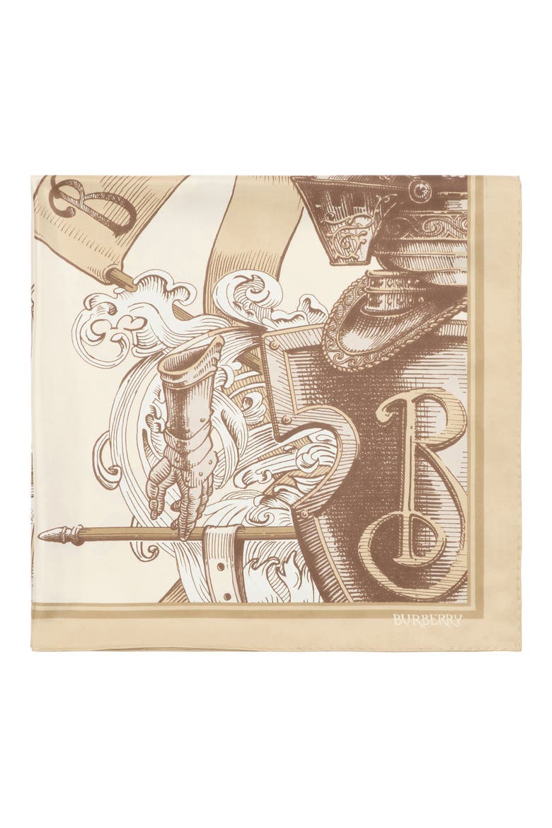Etched Knight Square Silk Scarf, Alternate, color, TAUPE BEIGE