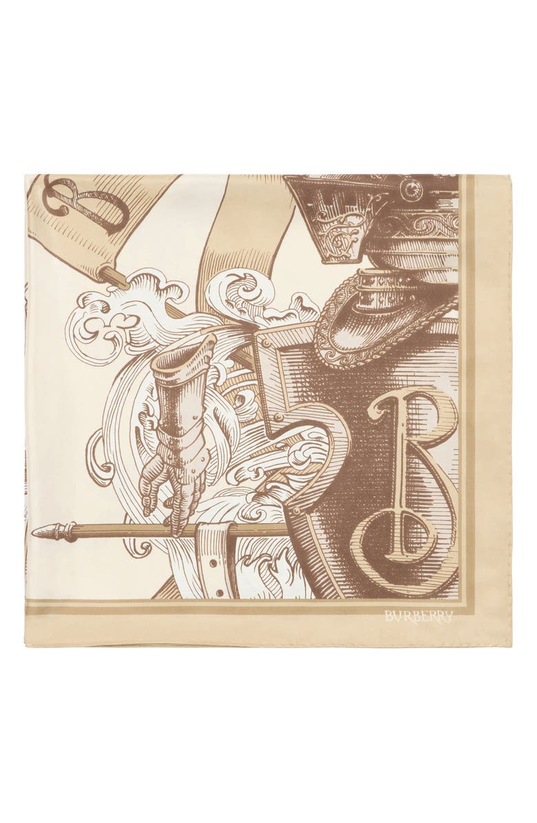 Burberry Etched Knight Square Silk Scarf, Alternate, color, Taupe Beige