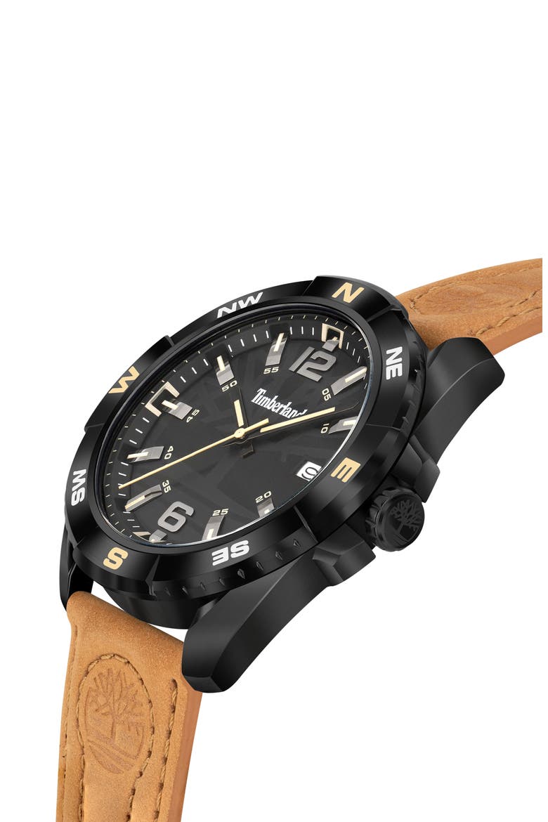 Millinocket Leather Strap Watch, 45mm, Alternate, color, WHEAT