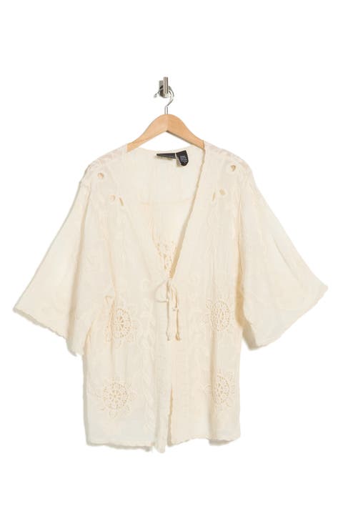 Floral Embroidered Tie Front Cardigan