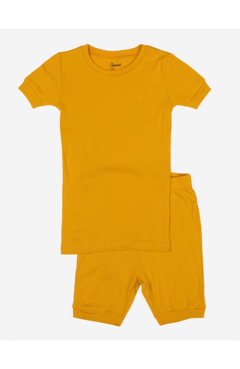 Leveret Kids Short Sleeve Cotton Solid Matching Family Pajamas, Main, color, Mustard