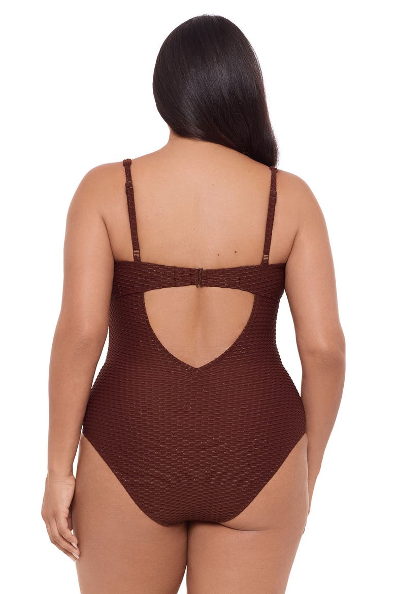 Smoothing and Sculpting Grid Textured Underwire One-Piece Swimsuit, Alternate, color, Sangria