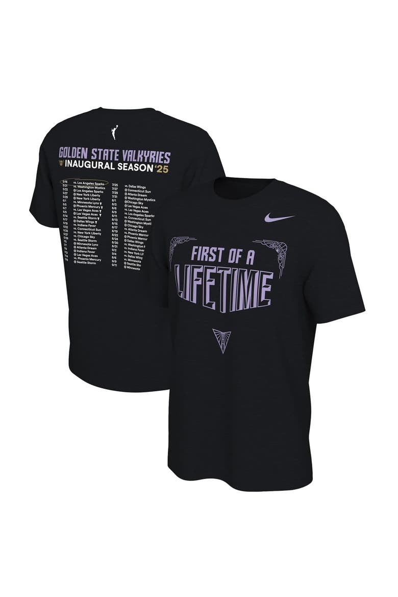 Unisex Nike Eclipse Black Golden State Valkyries 2025 Inaugural Season First of a Lifetime Schedule T-Shirt, Main, color, Eclipse Black