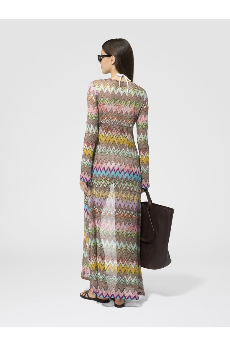 Long Cardigan In Lamé Viscose With Macro Zigzag Pattern, Alternate, color, Black & Multicoloured
