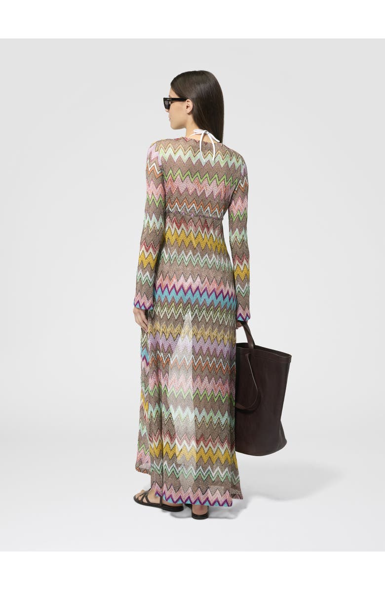Missoni Long Cardigan In Lamé Viscose With Macro Zigzag Pattern, Alternate, color, Black & Multicoloured