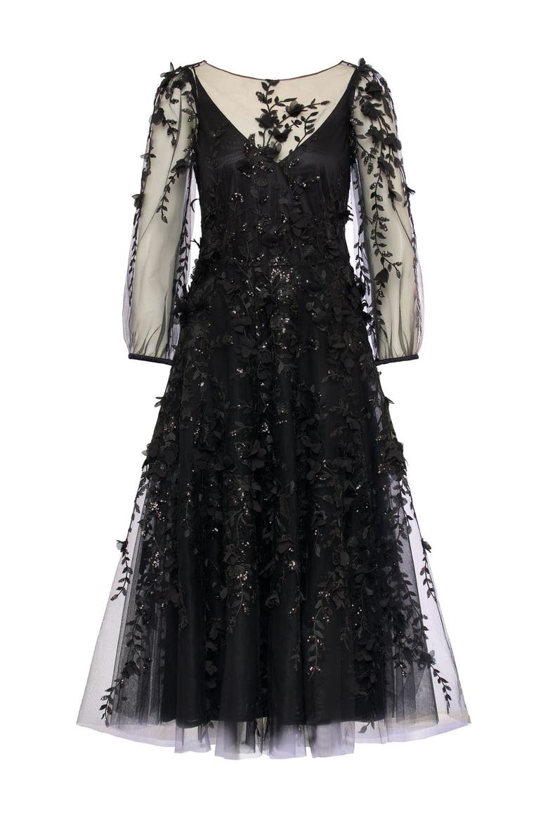 Emboidered Tulle Cocktail Dress, Main, color, Black